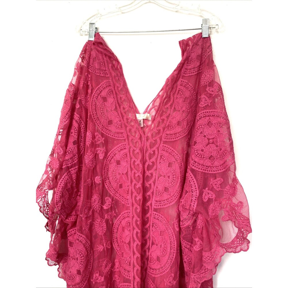 Sol & Sea Swimsuit Coverup Size L/XL Pink Sheer Mesh Embroidery Periwinkle Tunic - Picture 3 of 12
